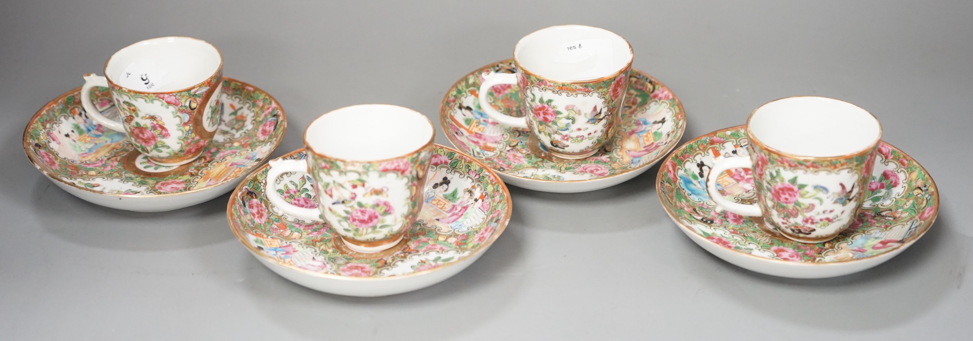 A set of four 19th century Chinese famille rose coffee cups and saucers